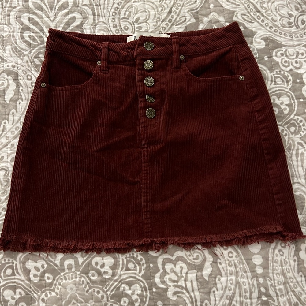 Burgundy Corduroy Mini Skirt